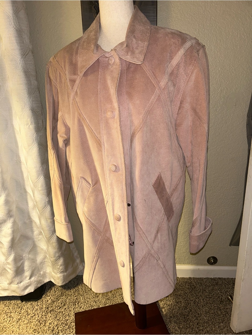 Vintage dennis basso Dusty Pink Suede Button-Front Jacket Medium